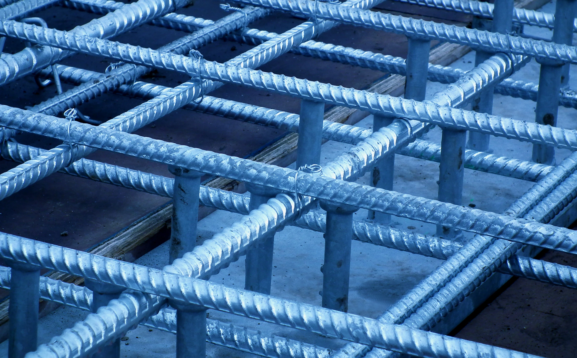 A grid of GalvaBar rebar at a job site.