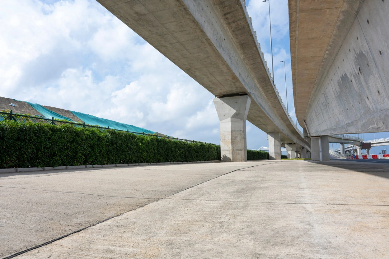 Outdoors image showing a road with an elevated highway over the top.